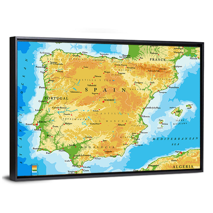 Iberian Peninsula Physical Map Wall Art
