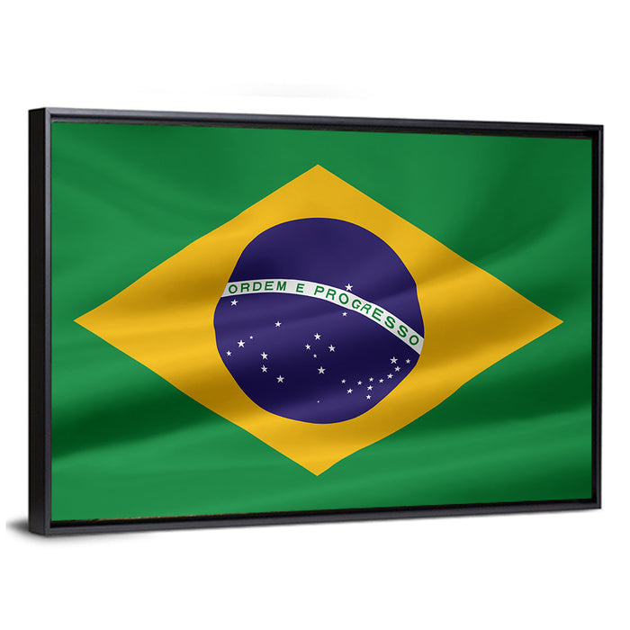 Brazil Flag with Ordem E Progresso Wall Art as a framed canvas