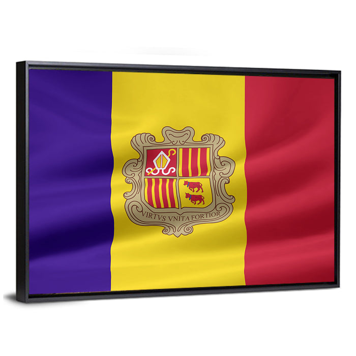 Andorra Flag with Coat of Arms Wall Art as a framed canvas