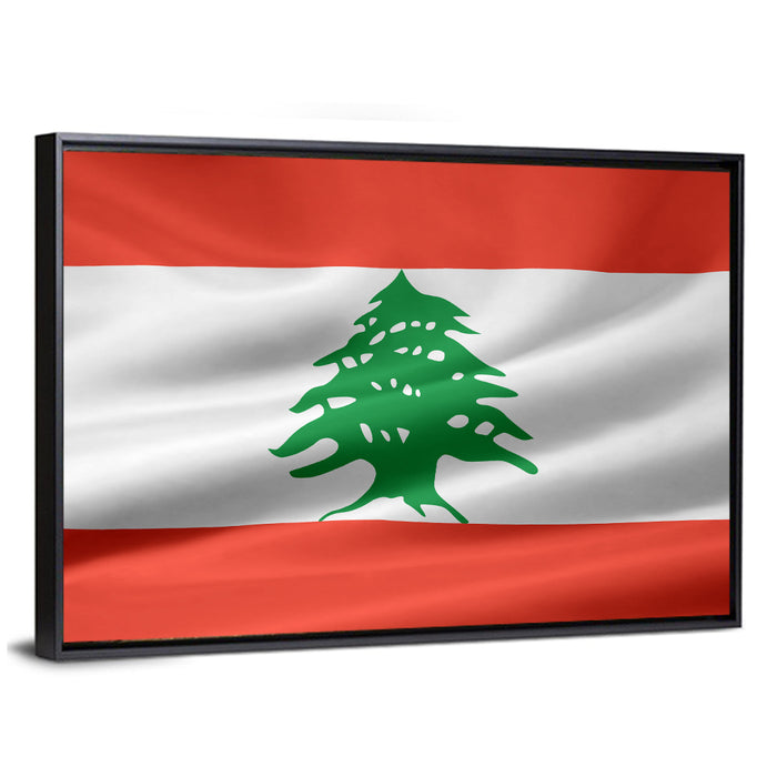 Lebanon Flag with Cedar Emblem Wall Art as a framed canvas