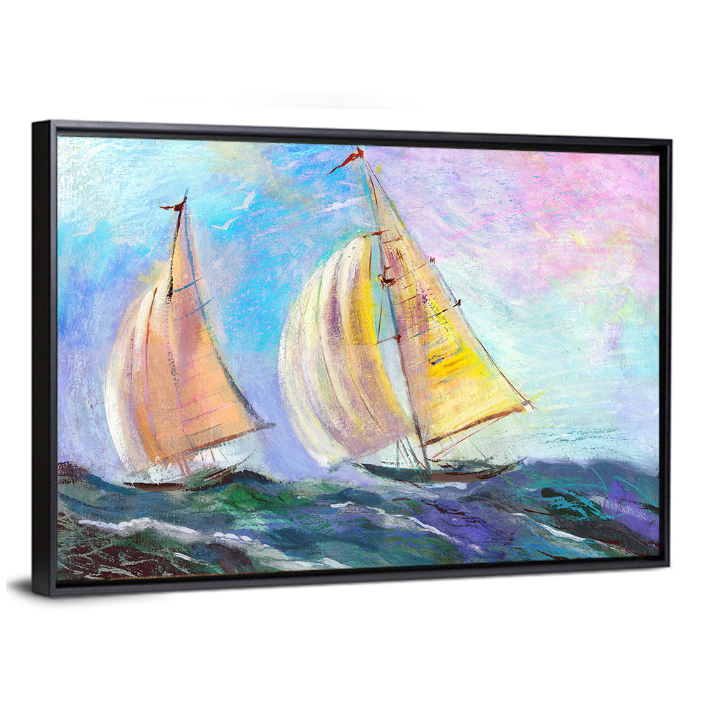Two Sailboats in Colorful Seascape Wall Art