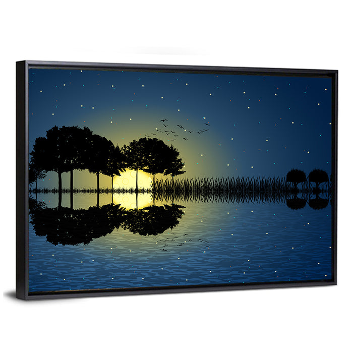 Moonlit Guitar Island Wall Art as a framed canvas