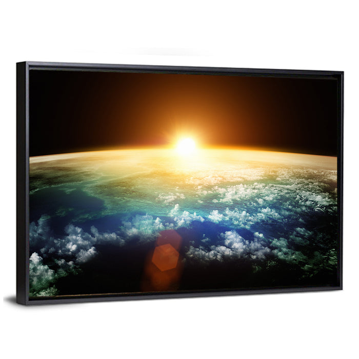 Earth at Sunrise from Orbit Wall Art as a framed canvas