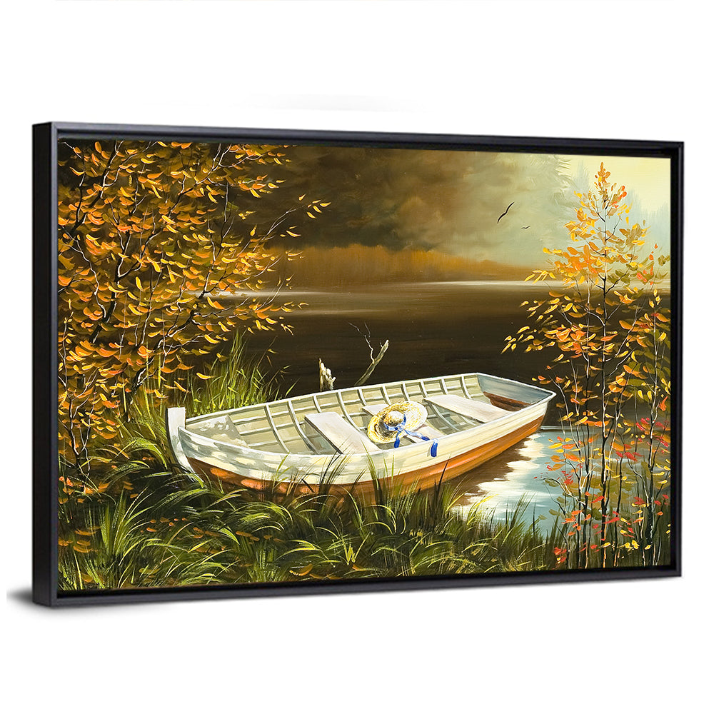 Wooden Boat with Straw Hat Wall Art