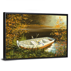 Boat On The Bank Of Lake Wall Art