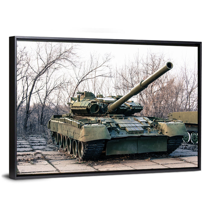 Olive Green Military Tank Wall Art as a framed canvas