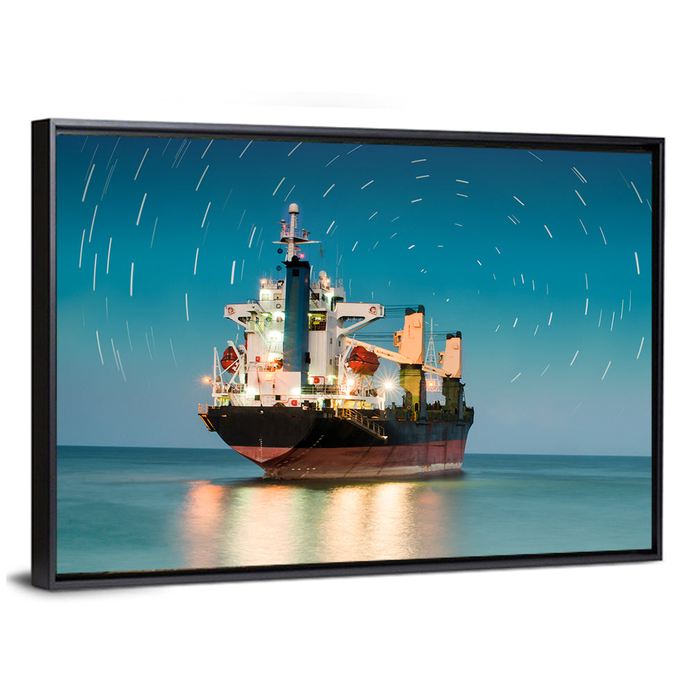 Cargo Ship Under Star Trail Sky Wall Art
