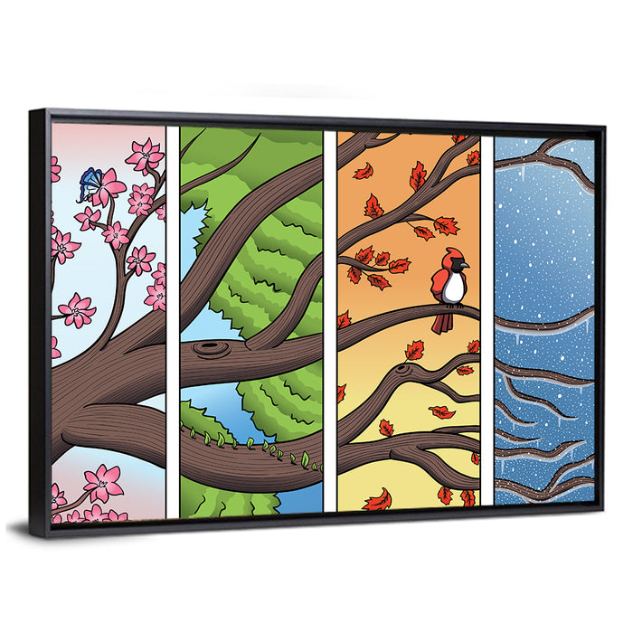 Four Seasons Tree Branch Wall Art as a framed canvas