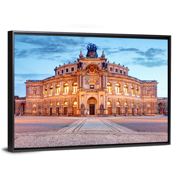 Semperoper Dresden at Twilight Wall Art as a framed canvas