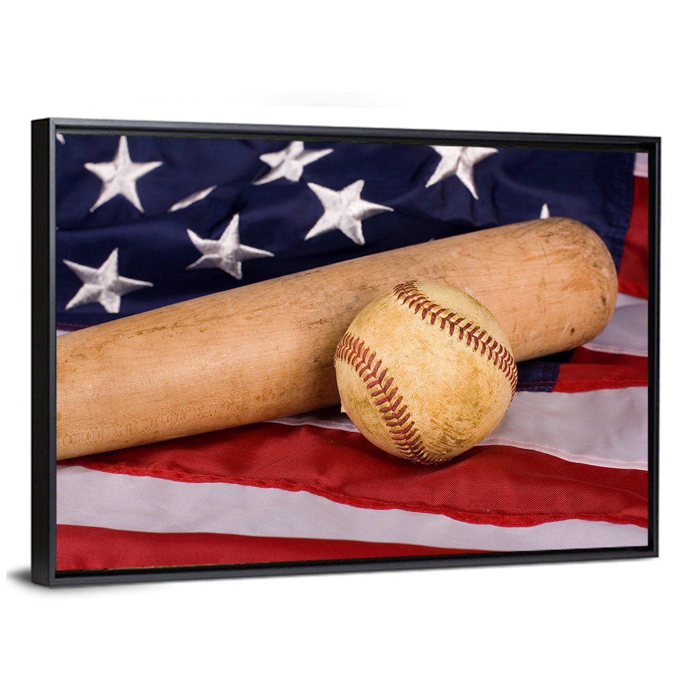 Baseball and Bat on American Flag Wall Art