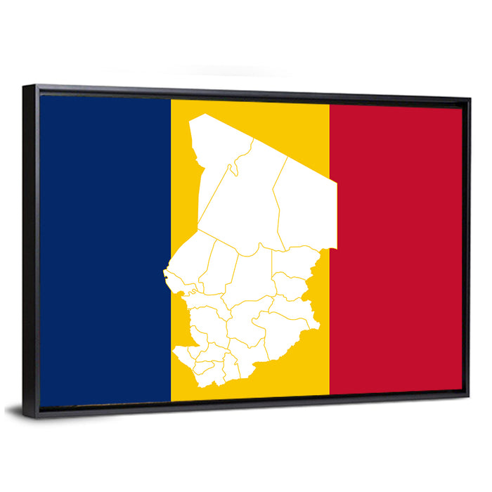 Chad Map with Tricolor Flag Wall Art as a framed canvas