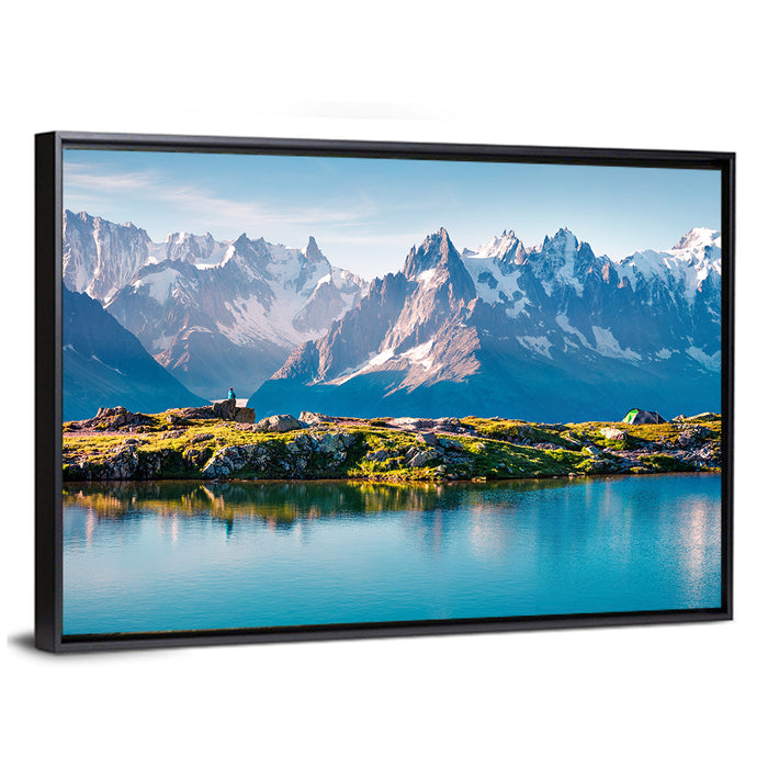 Snowcapped Mountain Lake Wall Art as a framed canvas