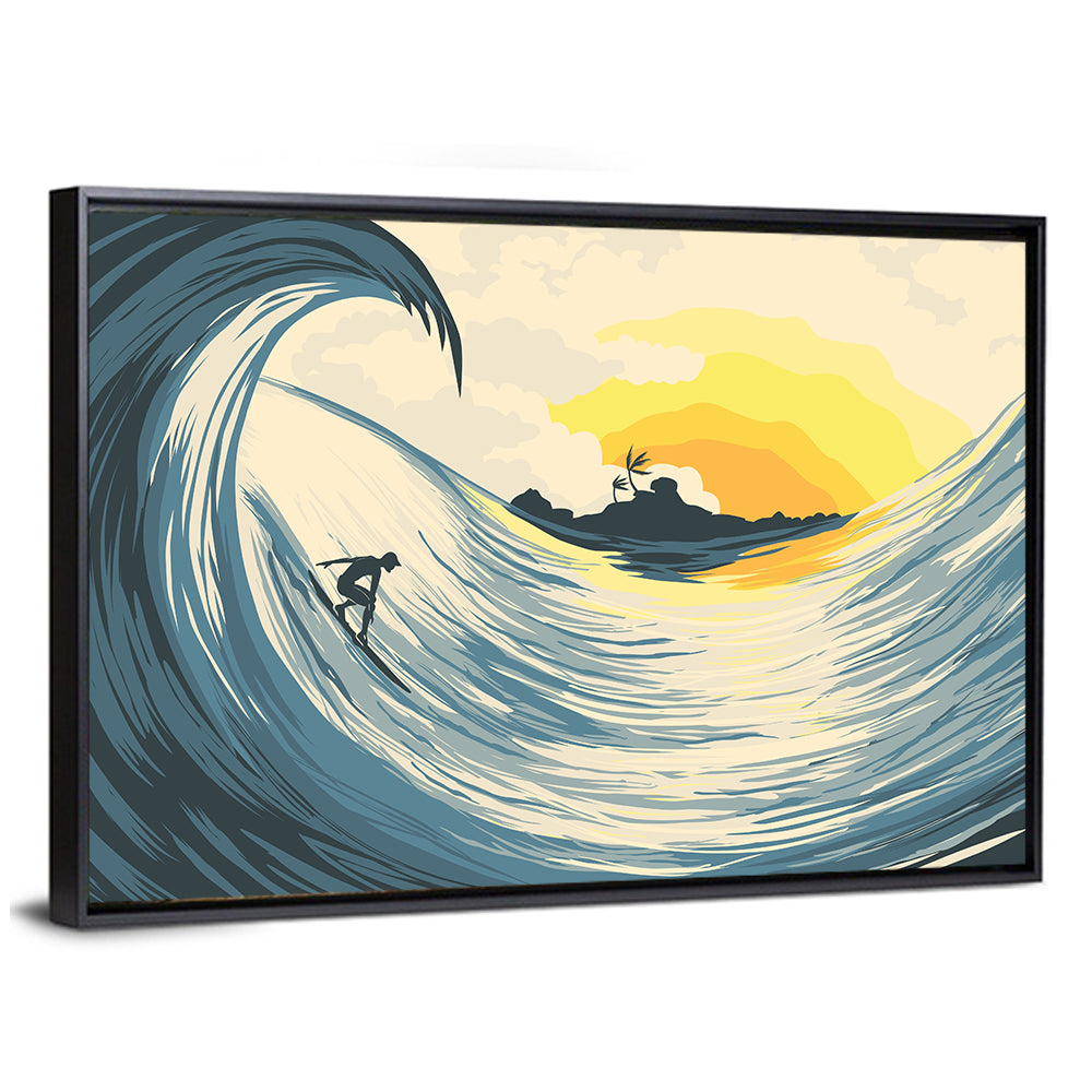 Tropical Sunset Surf Scene Wall Art