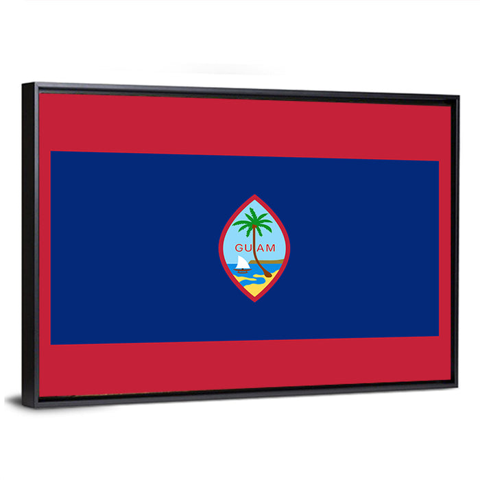 Guam Flag Emblem with Palm and Boat Wall Art as a framed canvas