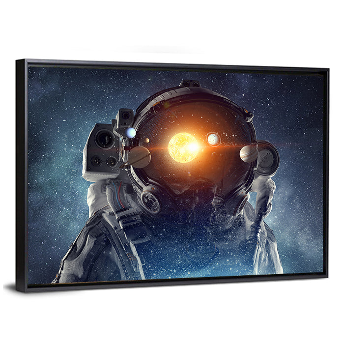 Astronaut Helmet with Solar System Wall Art as a framed canvas