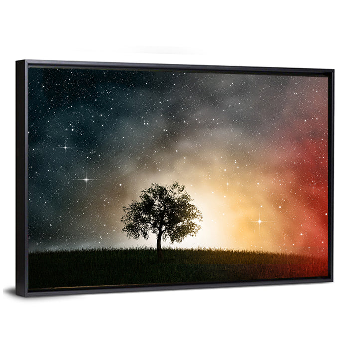 Tree Under Starry Sky Wall Art as a framed canvas