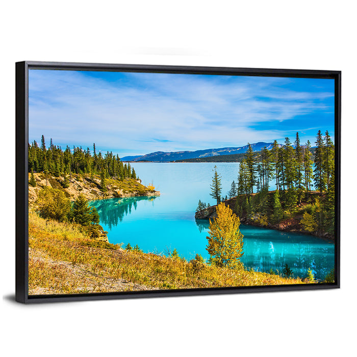 Abraham Lake Autumn Landscape Wall Art as a framed canvas
