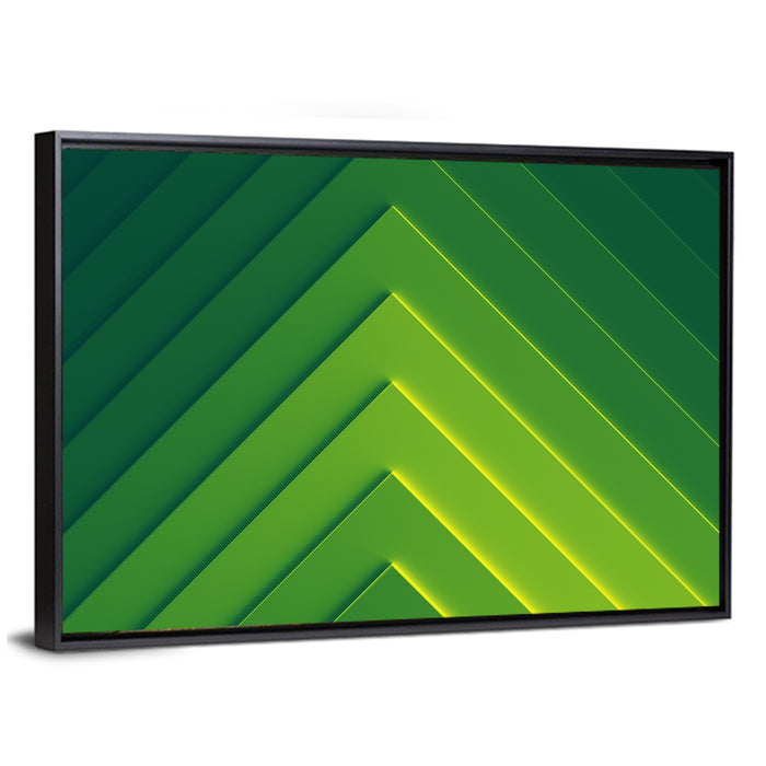 Green Chevron Geometric Abstract Wall Art as a framed canvas