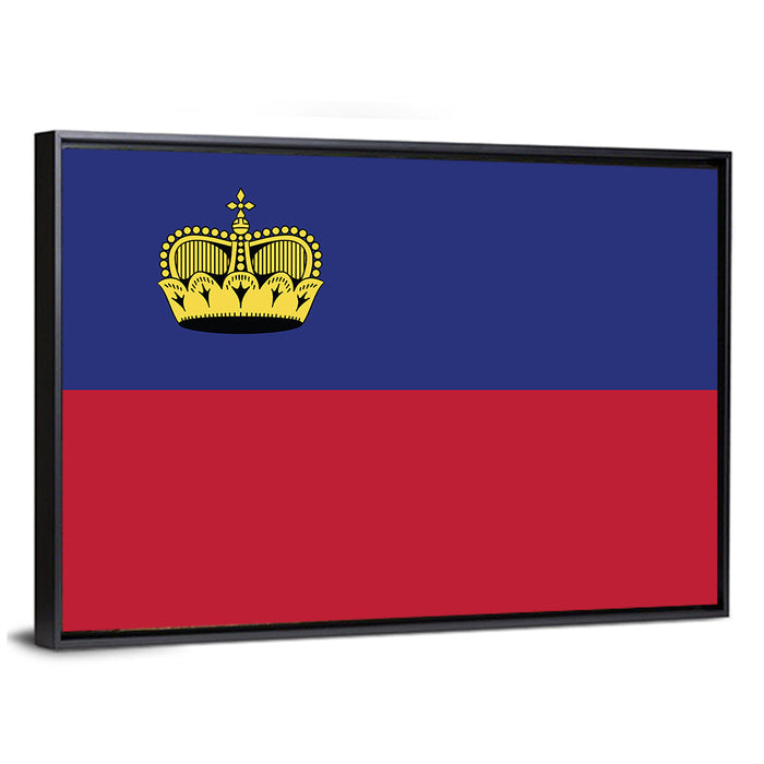 Liechtenstein Flag with Gold Crown Wall Art as a framed canvas