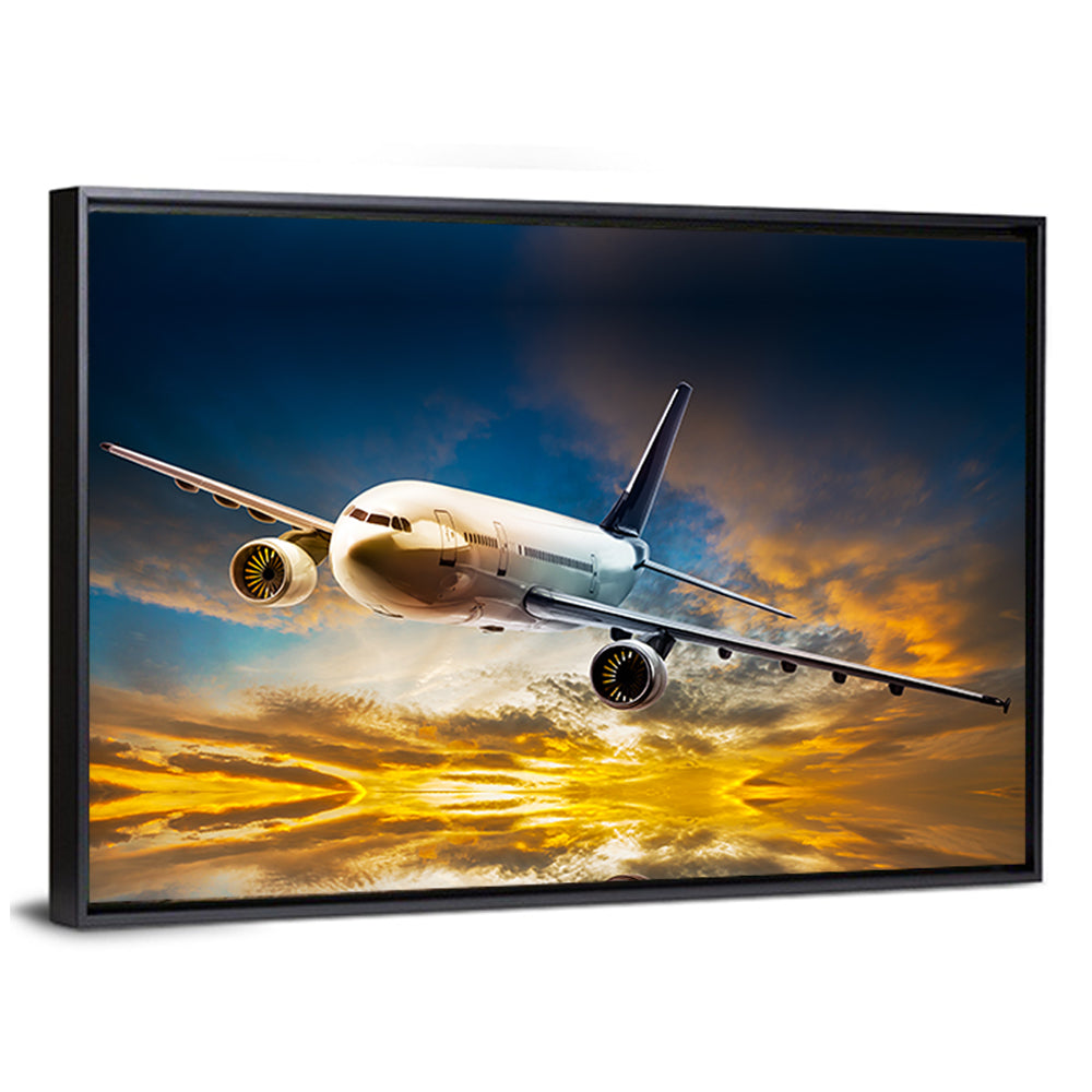 Jet Over Golden Cloudscape Wall Art