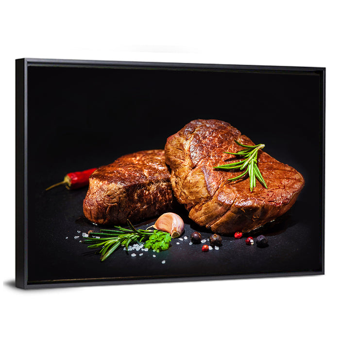 Grilled Beef Fillet Steaks with Rosemary Wall Art as a framed canvas