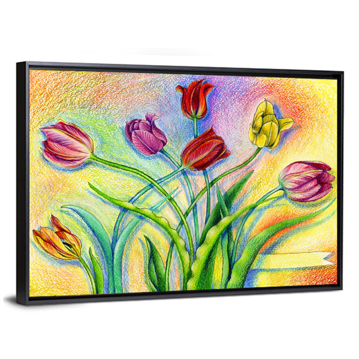Colored Pencil Tulips Wall Art as a framed canvas