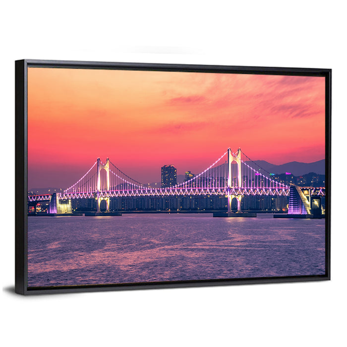 Gwangan Bridge Night Skyline Wall Art as a framed canvas