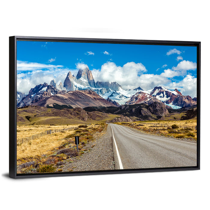 Mount Fitz Roy Road Wall Art as a framed canvas