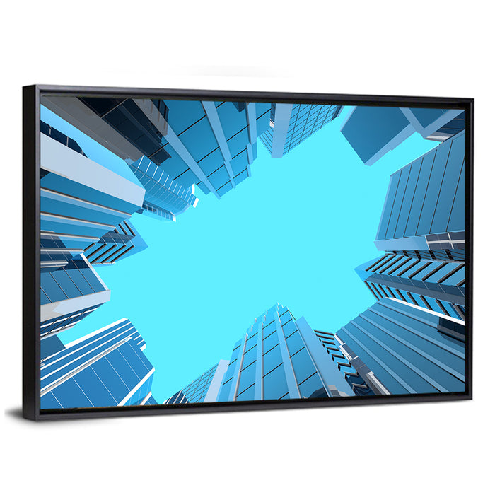 Modern Glass Skyscrapers Wall Art as a framed canvas