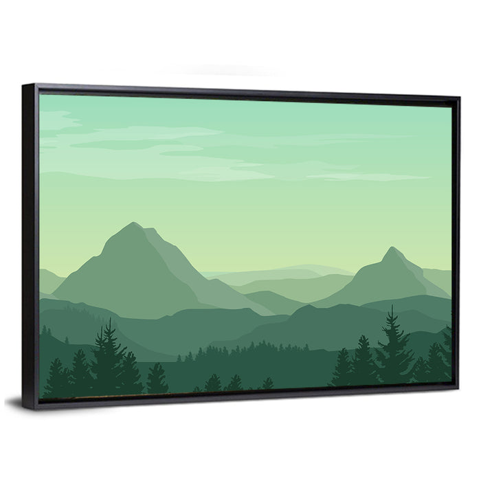 Green Mountain Silhouette Wall Art as a framed canvas