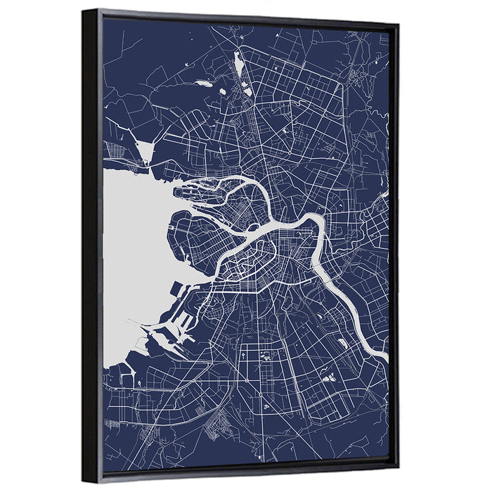 Saint Petersburg Map Wall Art as a framed canvas