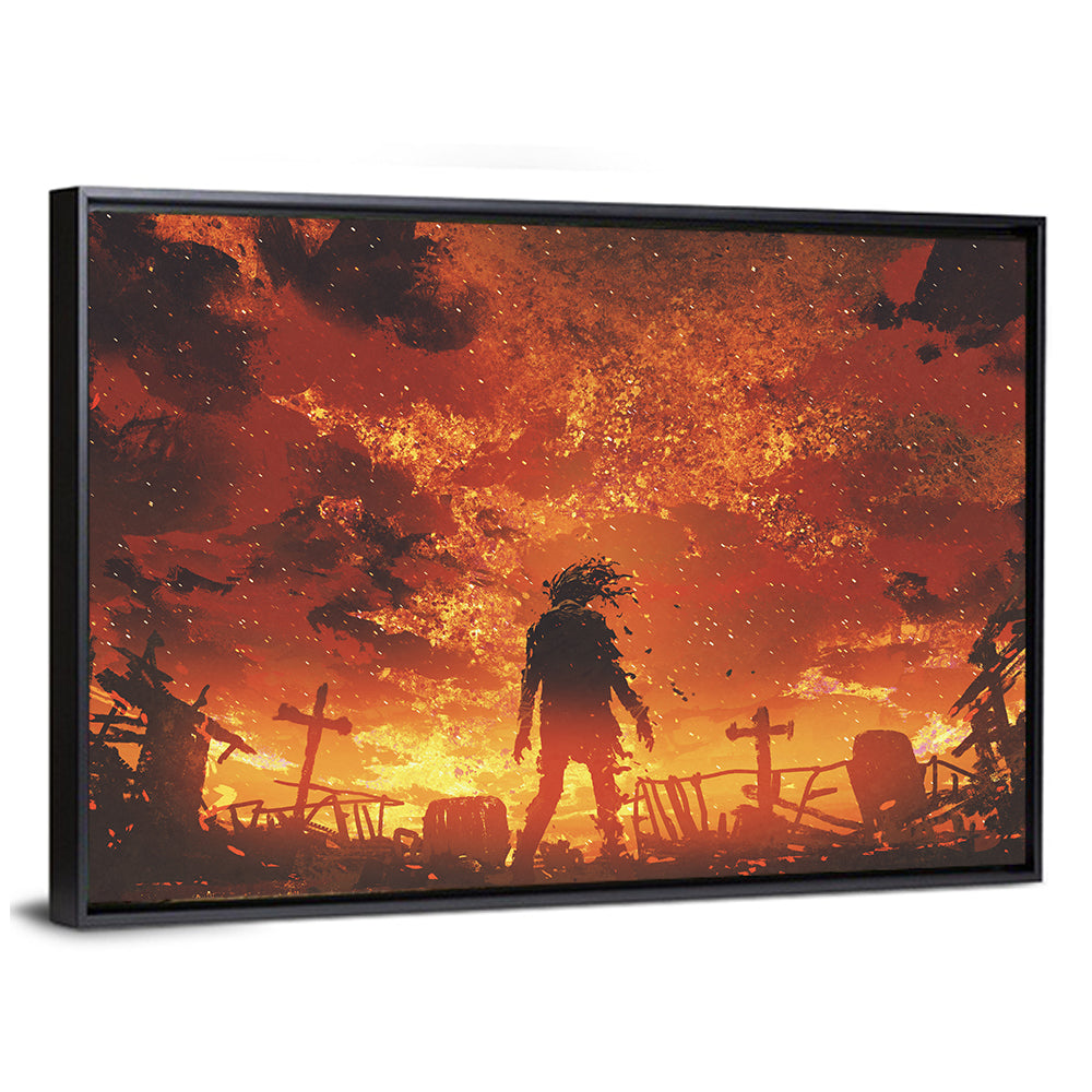 Zombie Walking Through Burnt Cemetery Wall Art
