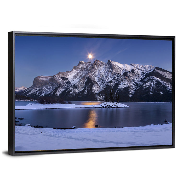 Moonlit Lake Minnewanka Wall Art as a framed canvas