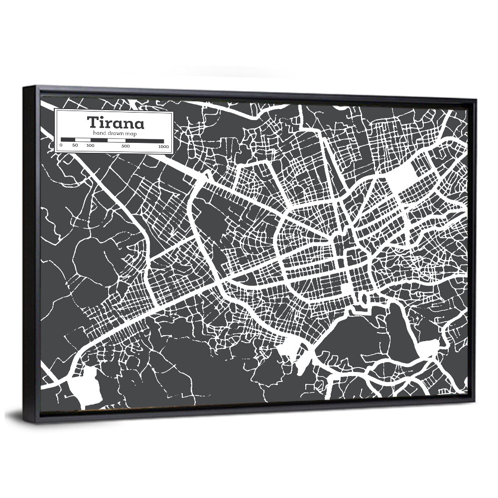 Tirana City Map Albania Wall Art