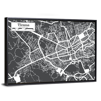 Tirana City Map Albania Wall Art