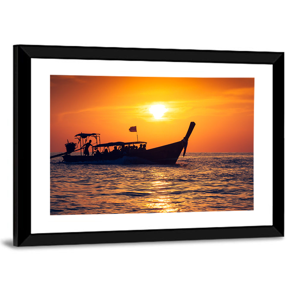 Longtail Boat at Sunset Wall Art