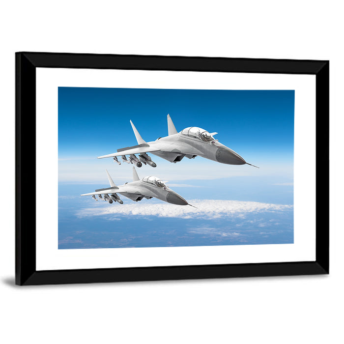 Two Fighter Jets in Formation Wall Art as a framed print