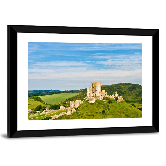 Corfe Castle Ruins Wall Art as a framed print
