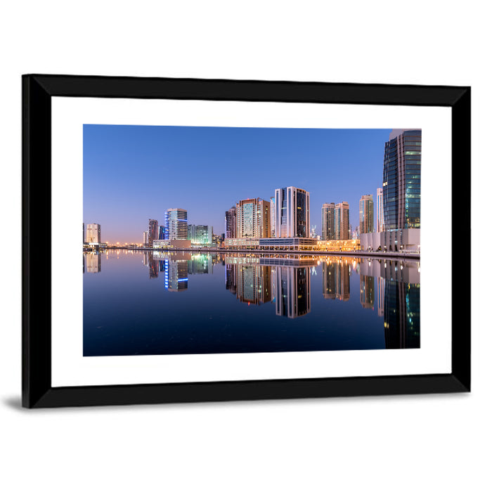 Dubai Marina Skyline at Dusk Wall Art as a framed print