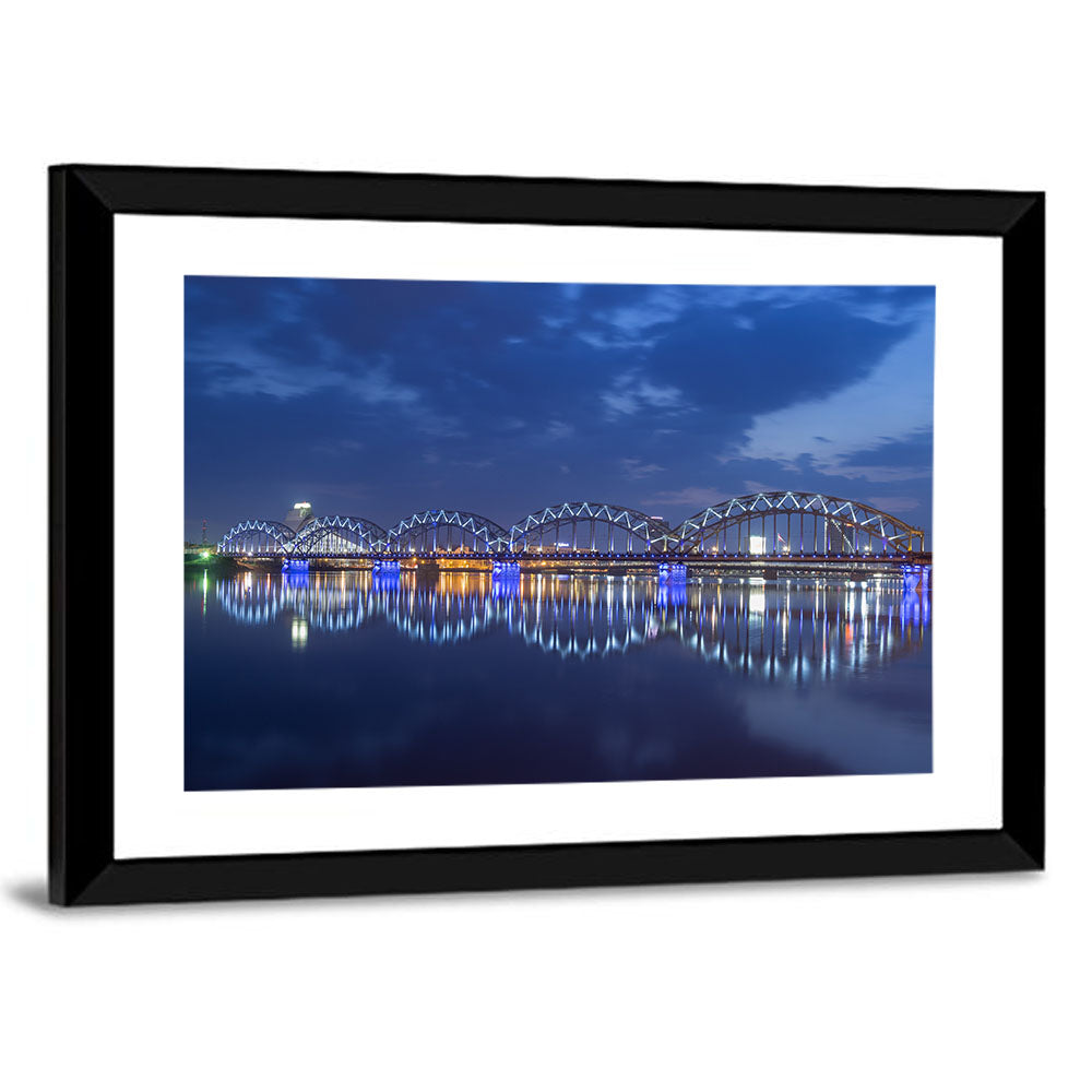 Riga Rail Bridge At Night Wall Art