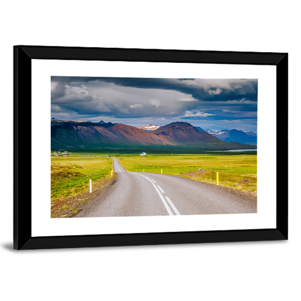 Icelandic Winding Road Toward Mountains Wall Art