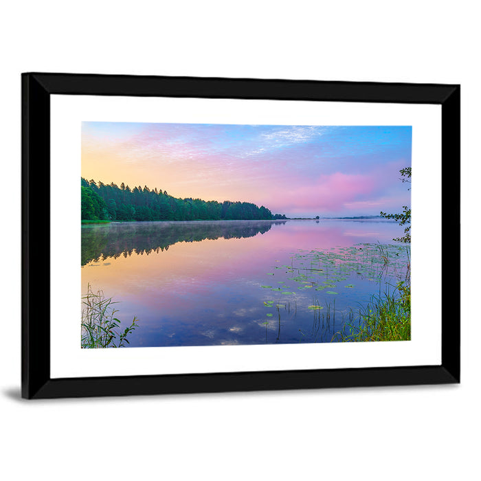 Sunrise Over Forest Lake Wall Art as a framed print