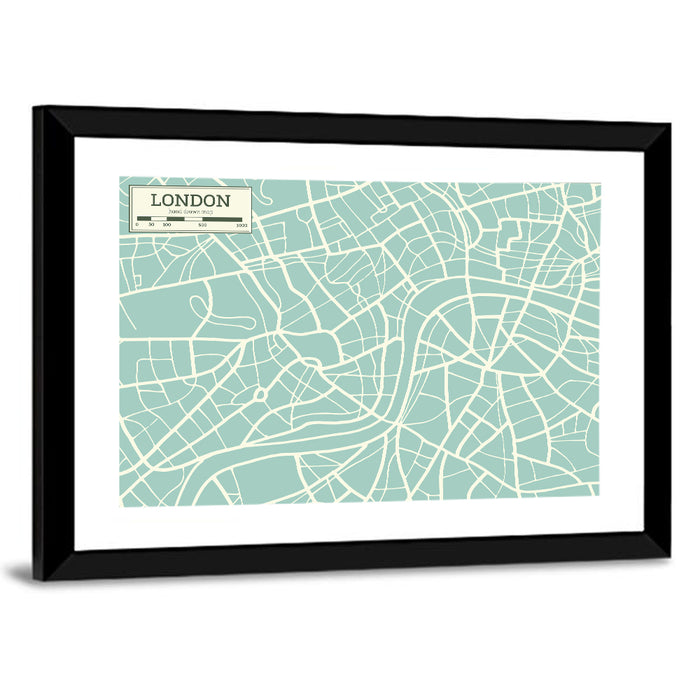 London Cartographic Map Wall Art as a framed print