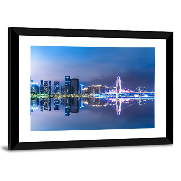 Guangzhou Skyline at Liede Bridge Wall Art as a framed print