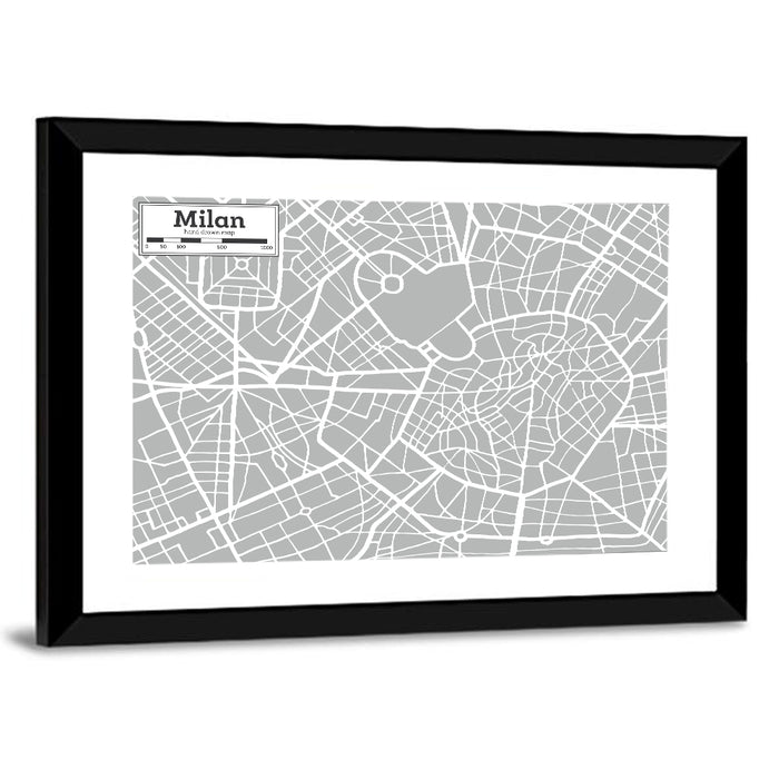 Milan City Map Wall Art as a framed print
