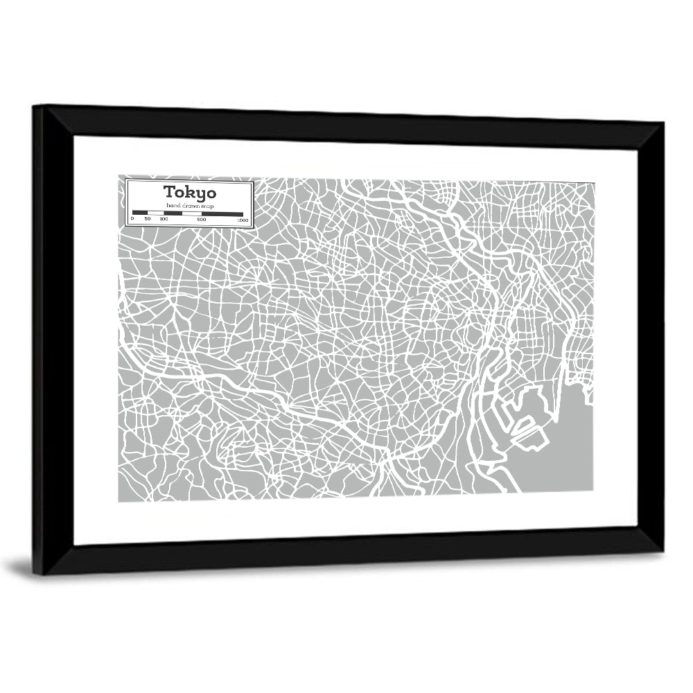 Tokyo Street Grid Map Wall Art