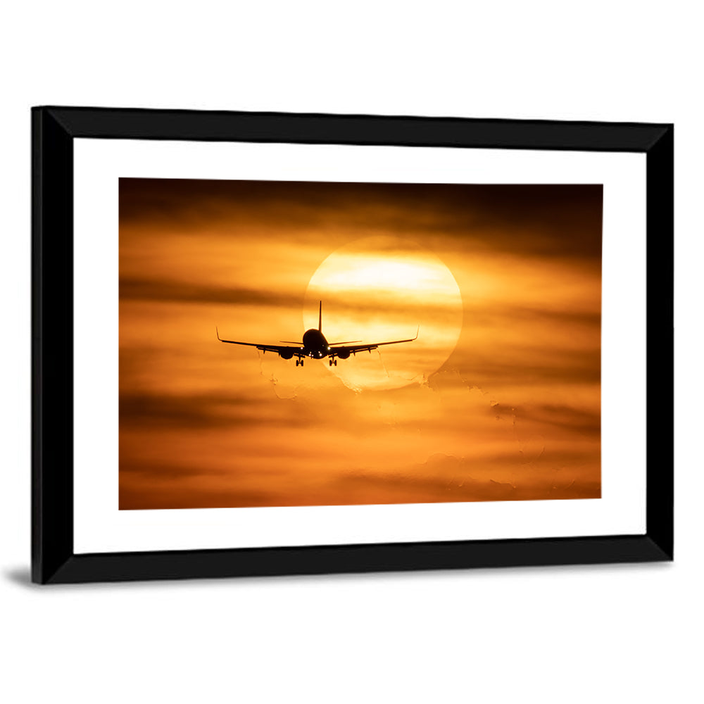 Airplane Silhouette at Golden Sunset Wall Art