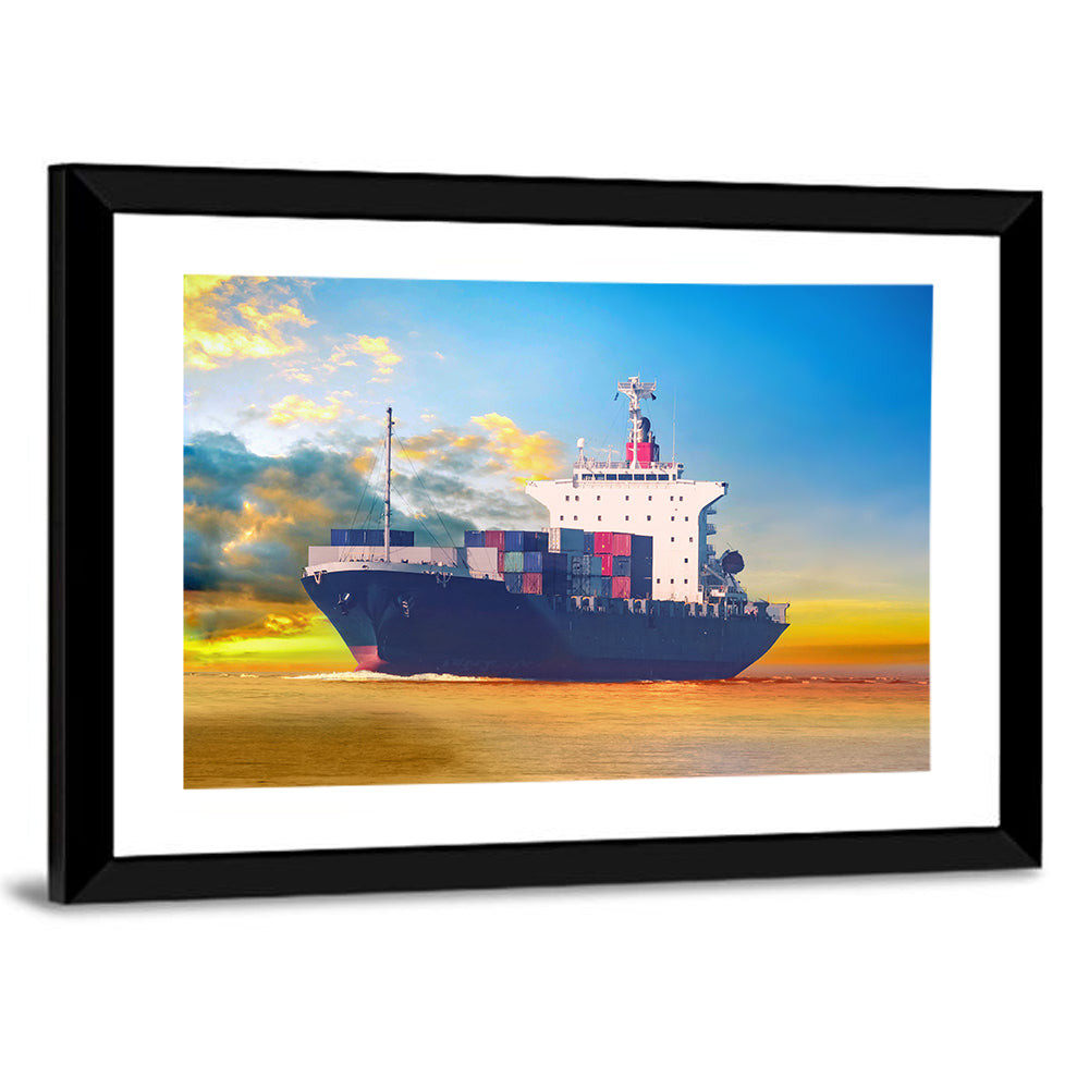 Container Ship at Golden Sunset Wall Art