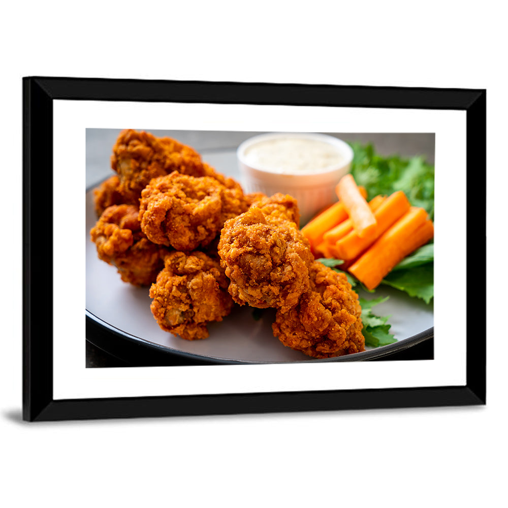 Crispy Spicy Chicken Wings with Carrot Sticks Wall Art