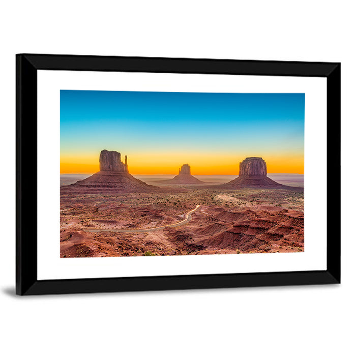 Monument Valley Sunrise with Winding Road Wall Art as a framed print